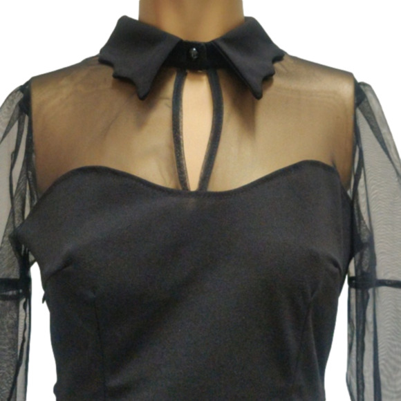 Gossamer BAT Dress Black Women's Long Sleeve Party Dress Midi Sweetheart - Picture 5 of 15